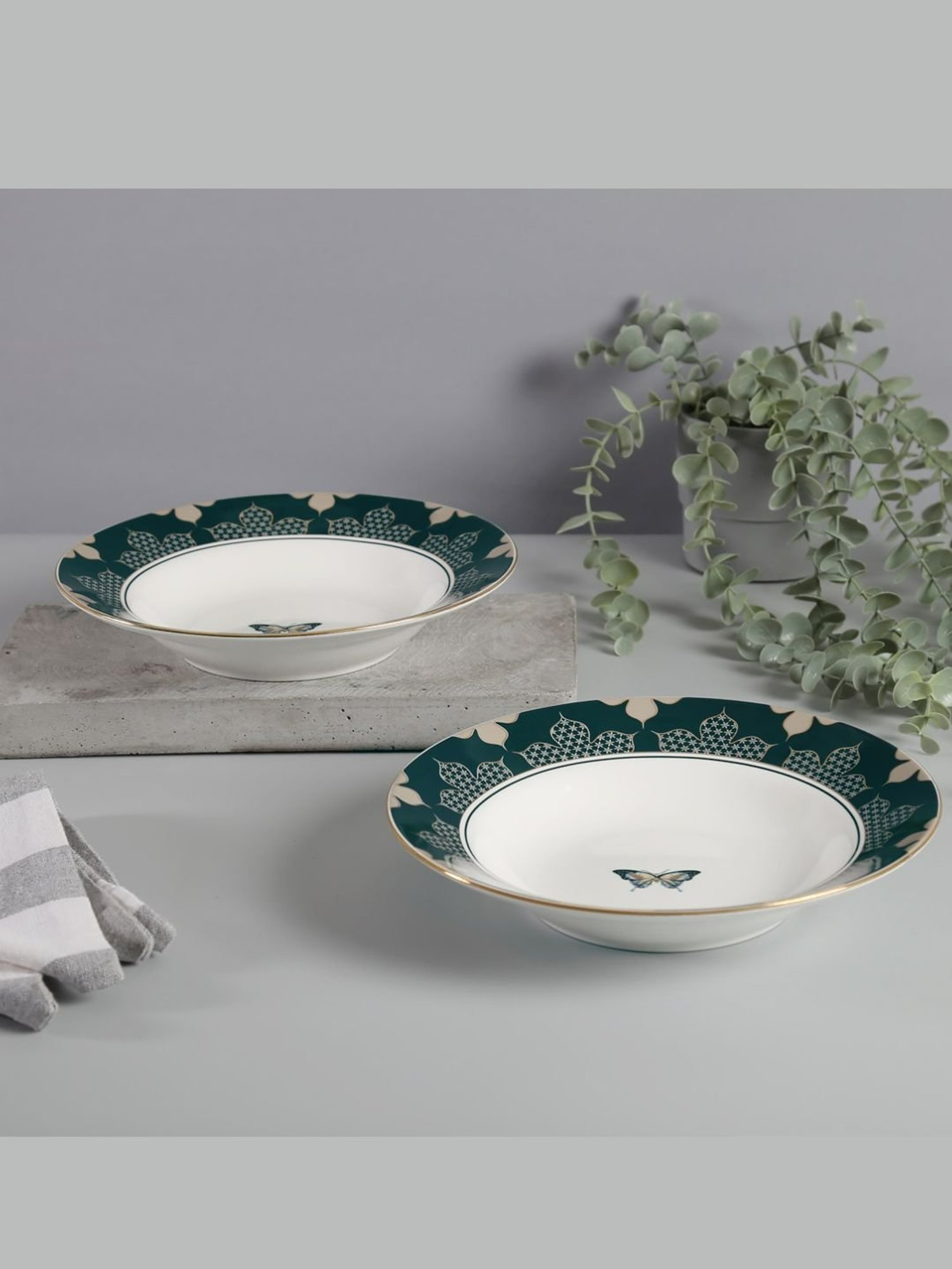 India Circus White Pasta Plate 2 Piece With Accented and 22 Carat Gold Each With Gift Premium Box