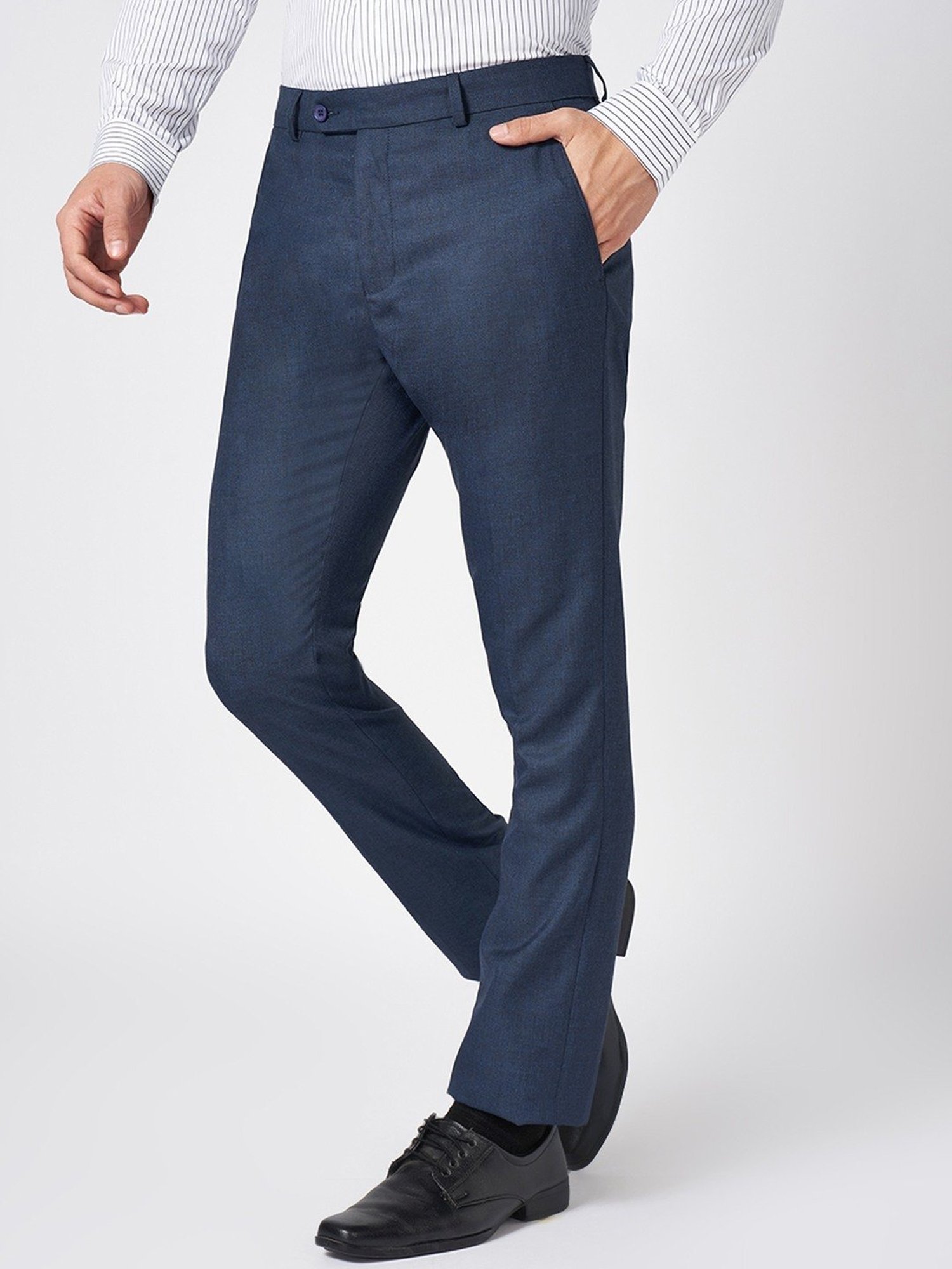Peregrine By Pantaloons Navy Slim Fit Texture Trousers