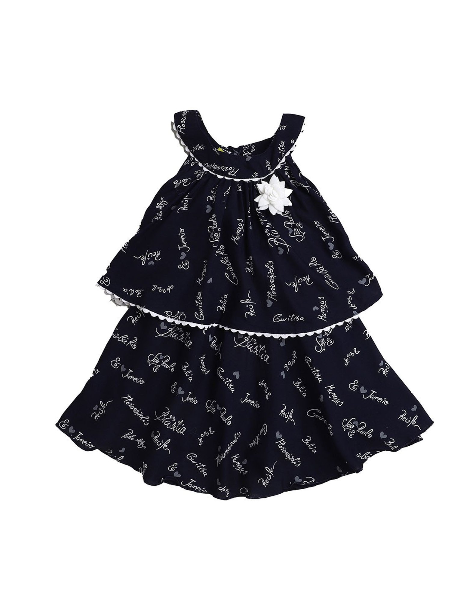 The Magic Wand Kids Navy Printed Dress with Corsage