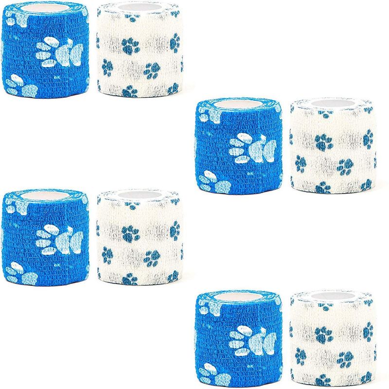 Juvale 8 Pack Self Adhesive Bandage Wraps, Cohesive Tape, Paw Print Pattern, 2 In x 5 Yard