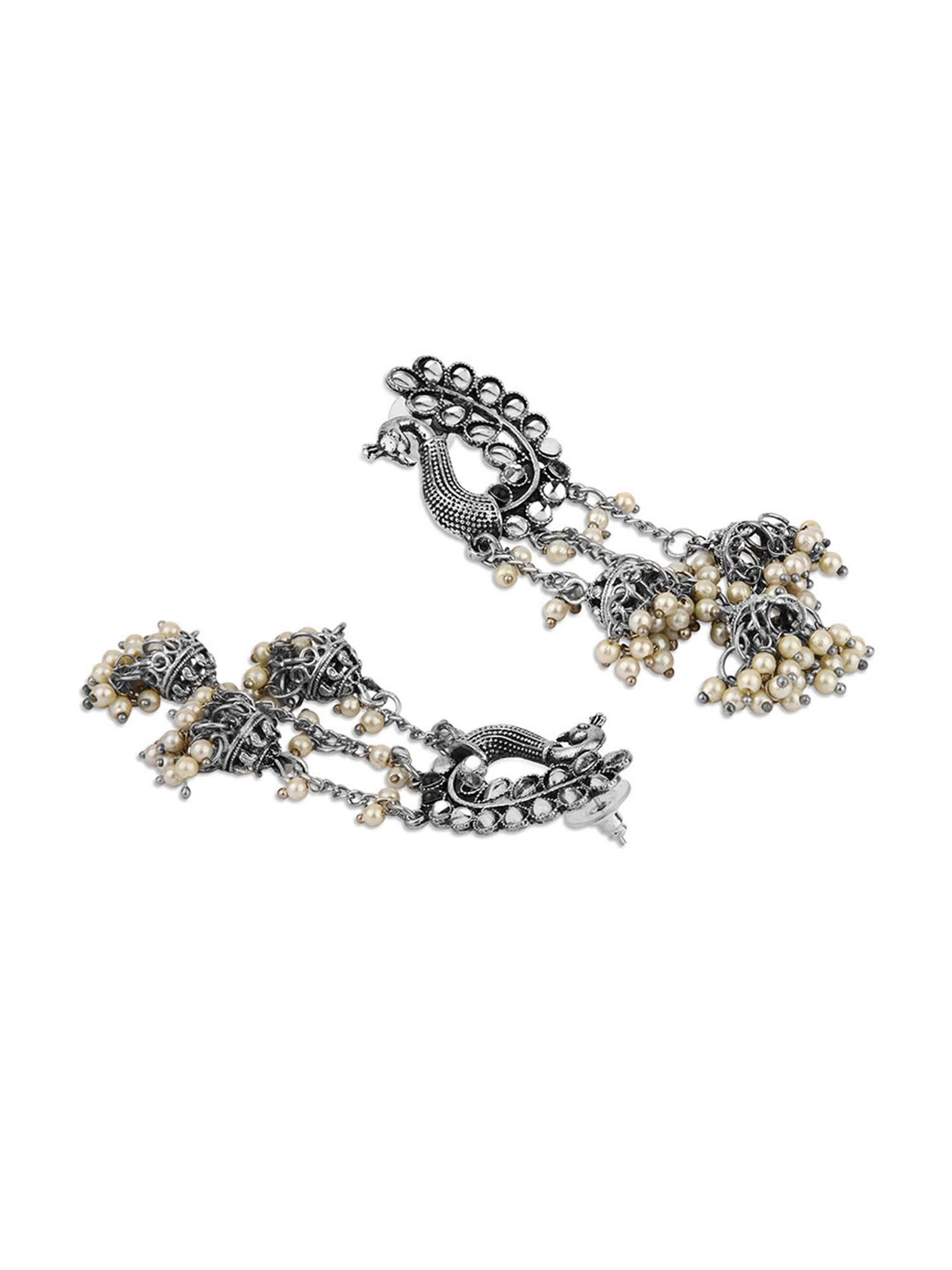 Fida Peacock Waterfall Pearl White Dangler Earrings