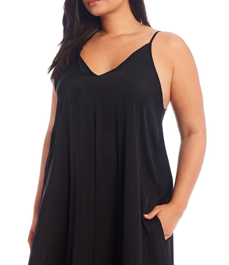 VAN WINKLE & CO. Plus Solid Satin Maxi Chemise