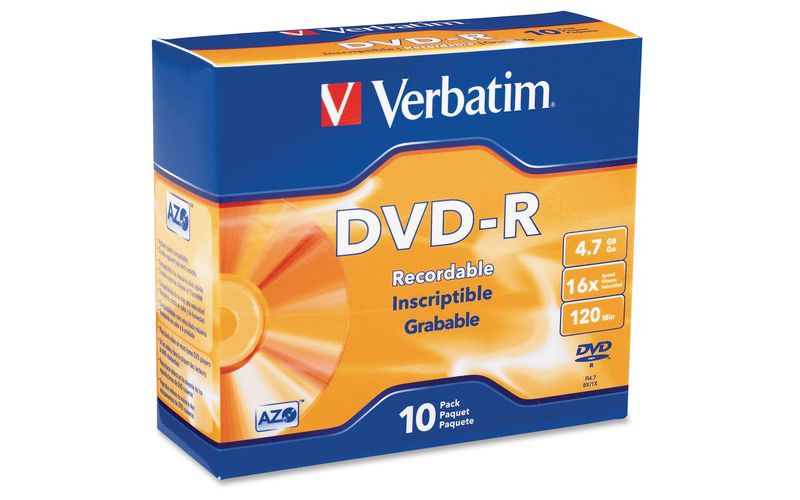 Verbatim AZO DVD-R 4.7GB 16X with Branded Surface - 10pk Slim Case - 2 Hour Maximum Recording Time