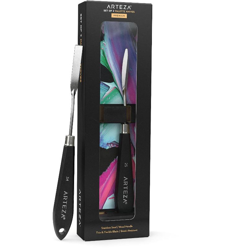 Arteza Palette Knives Art Tool Supply Set for Mixing and Applying Paint, #25 and #34 - 2 Pack (ARTZ-3631)