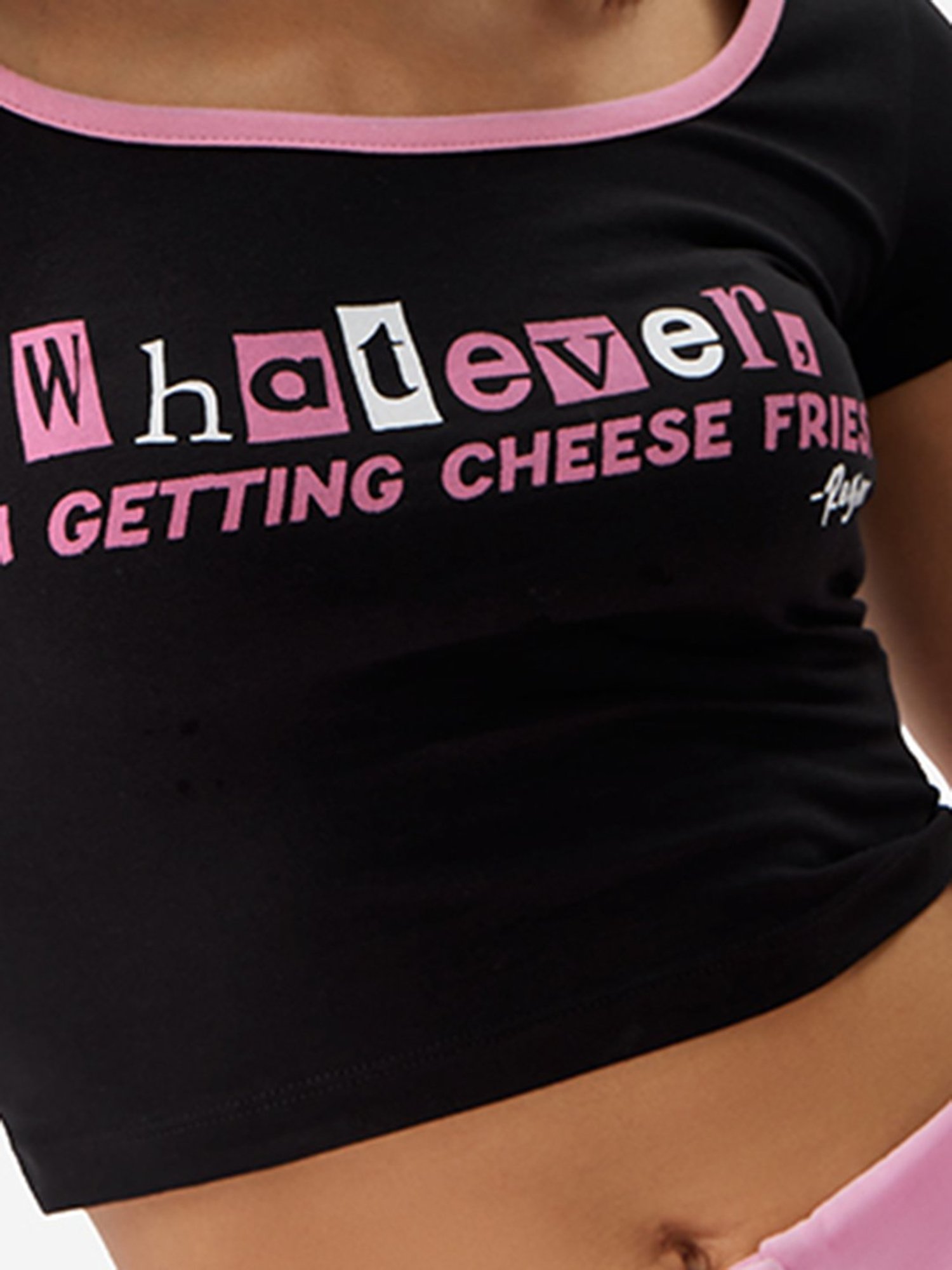 The Souled Store Black & Pink Graphic Print Crop Top