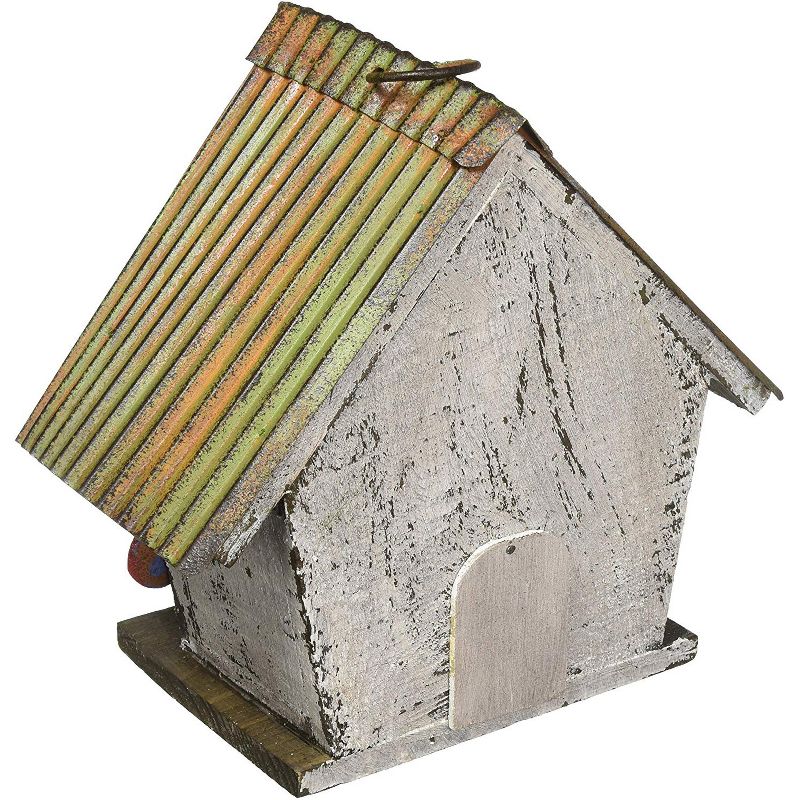 Carson Home Accents 63972 Wood and Tin Floral White Outdoor Birdhouse, Floral