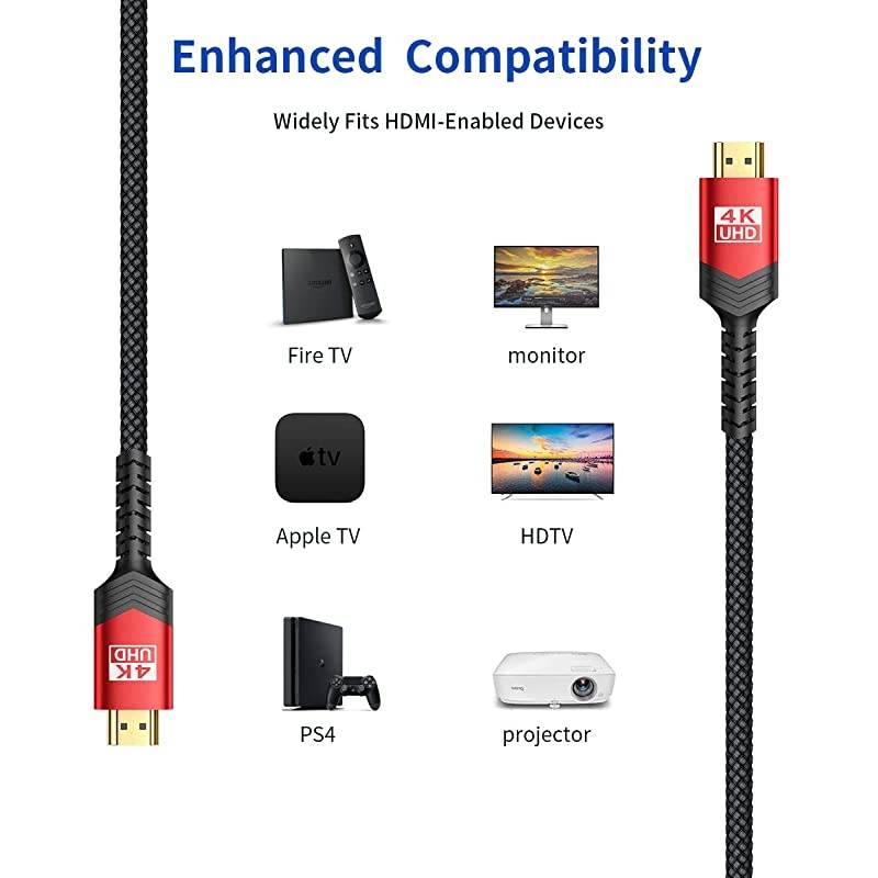 4K 60Hz HDMI Cable 10ft3M  HDMI 20 to HDMI High Speed 18Gbps 28AWG HDR 3D 2160p 1080p Braided Cord Compatible with Ethernet Audio ReturnARCFire TV UHD TV PC Red