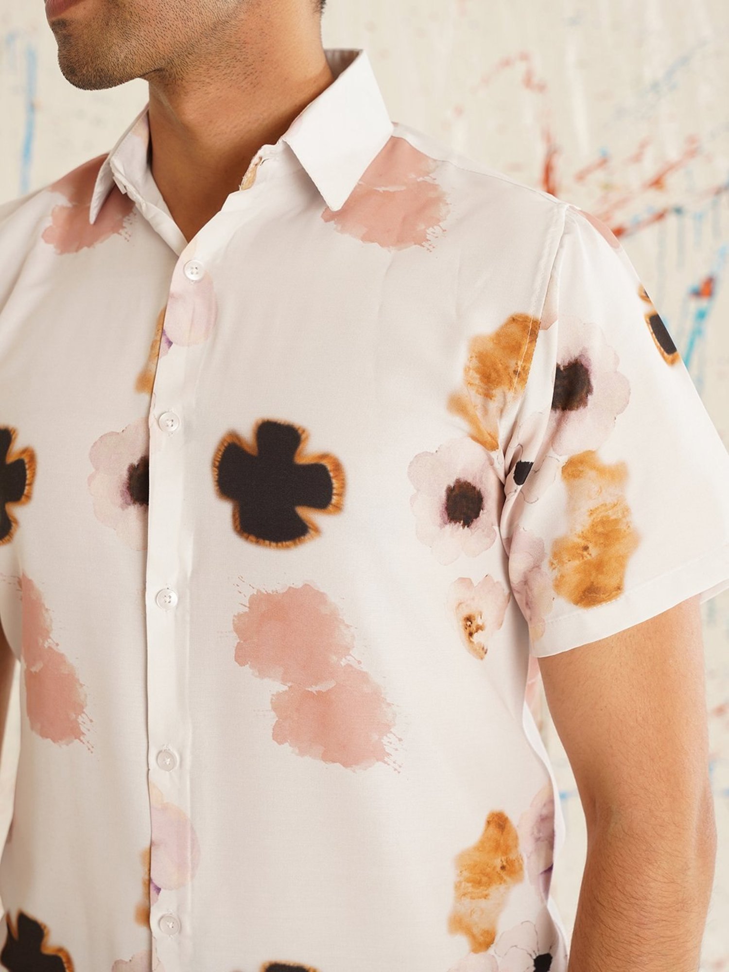 Indian Needle Peach Regular Fit Floral Print Shirt