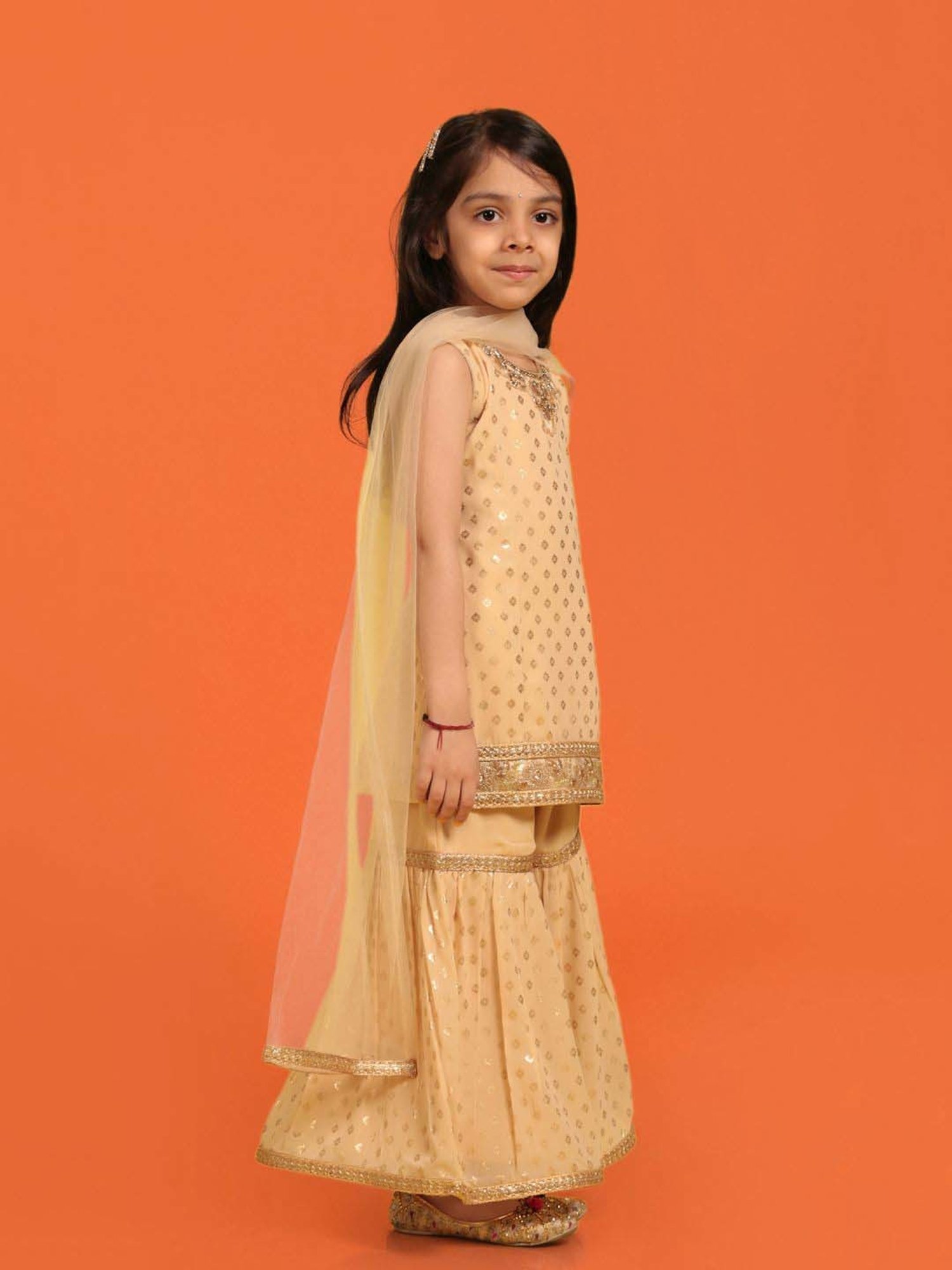 AJ Dezines Kids Sand Beige Embroidered Kurta Set
