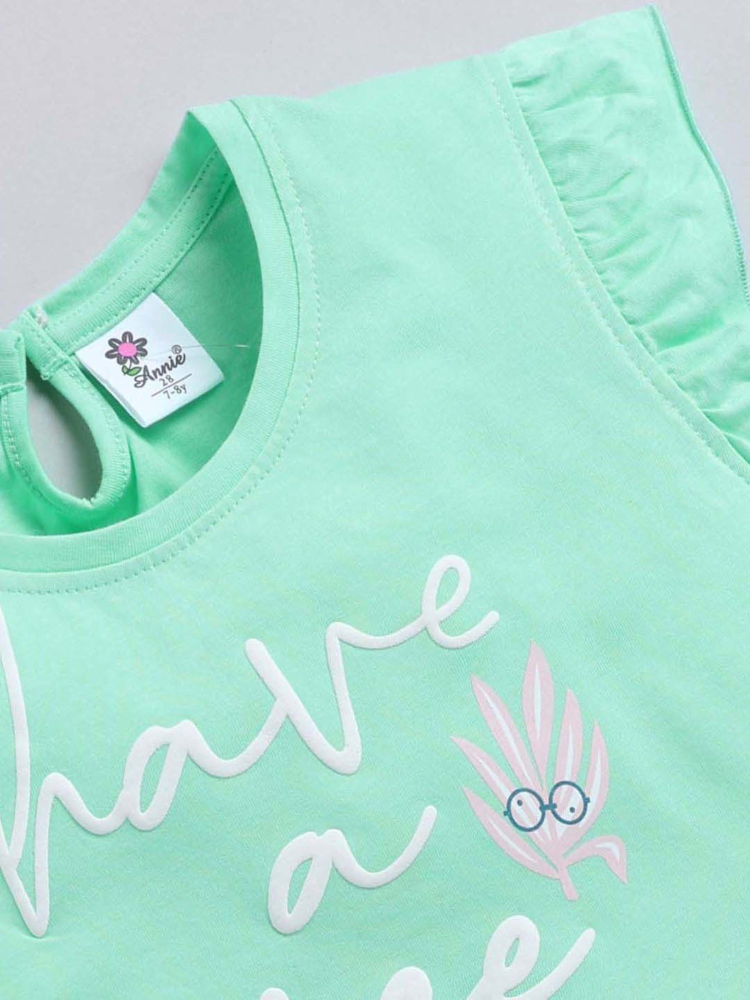 ANNIE Girls Green & Blue Cotton Printed Top & Short sets