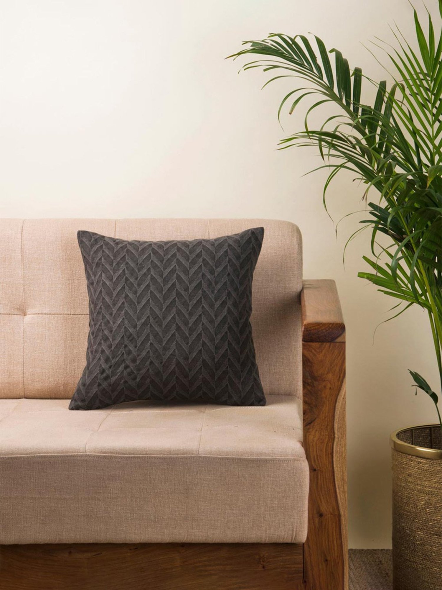 Fabindia Grey Cotton 100 TC 265 GSM Cushion Cover