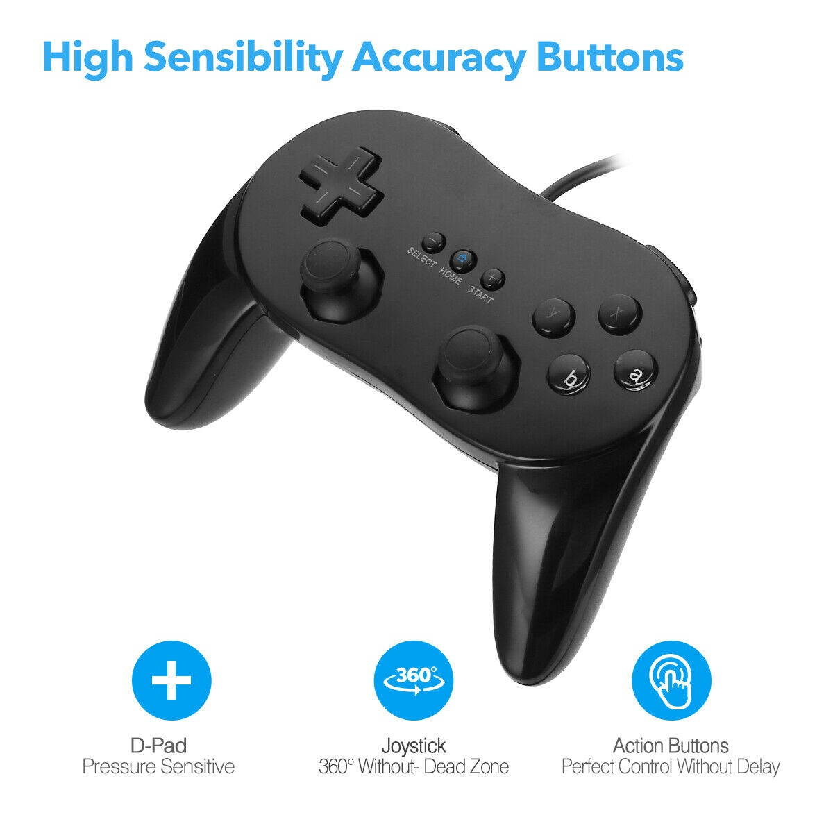 2Pack Pro Classic Gamepad Controller Console Joypad Fit For  Wii Remote