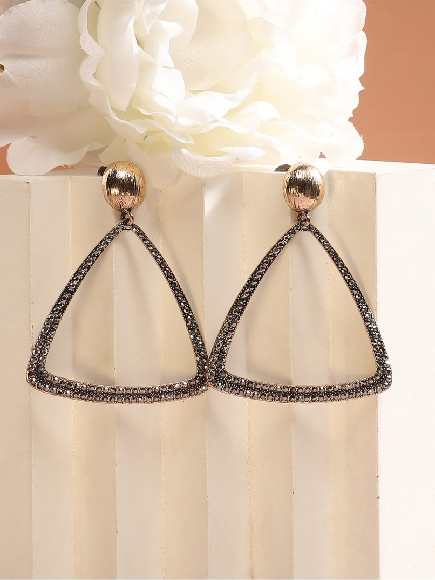 Sohi Women's Triangle Cluster Drop Earrings  Gold