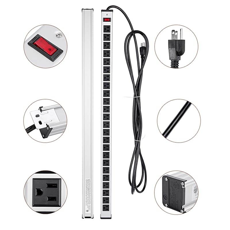 Protector Power Strip 24outlet ETL Certified Long Heavy Duty Metal Power Strip with 15Foot Long Extension Power Cord UL Listed