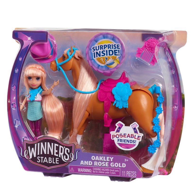 Winner's Stable Oakley & Rose Gold Doll & Horse Figure Set 11pc