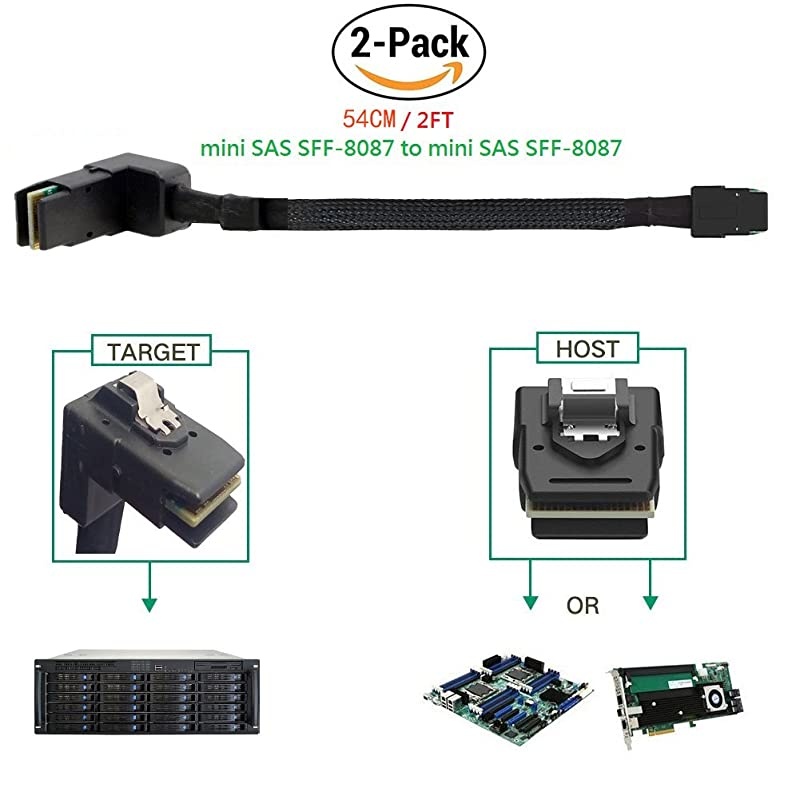 Pack Internal Mini SAS SFF8087 Right Angle to Mini SAS SFF8087 Mini SAS Cable 18 FT 54 cm