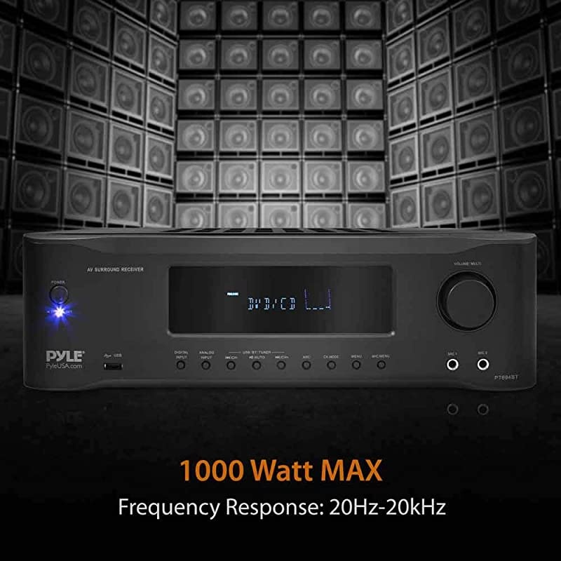 5.2-Channel Hi-Fi Bluetooth Stereo Amplifier - 1000 Watt AV Home Speaker Subwoofer Sound Receiver with Radio, USB, RCA, HDMI, Mic In, Wireless Streaming, Supports 4K UHD TV, 3D, Blu-Ray -  PT694BT