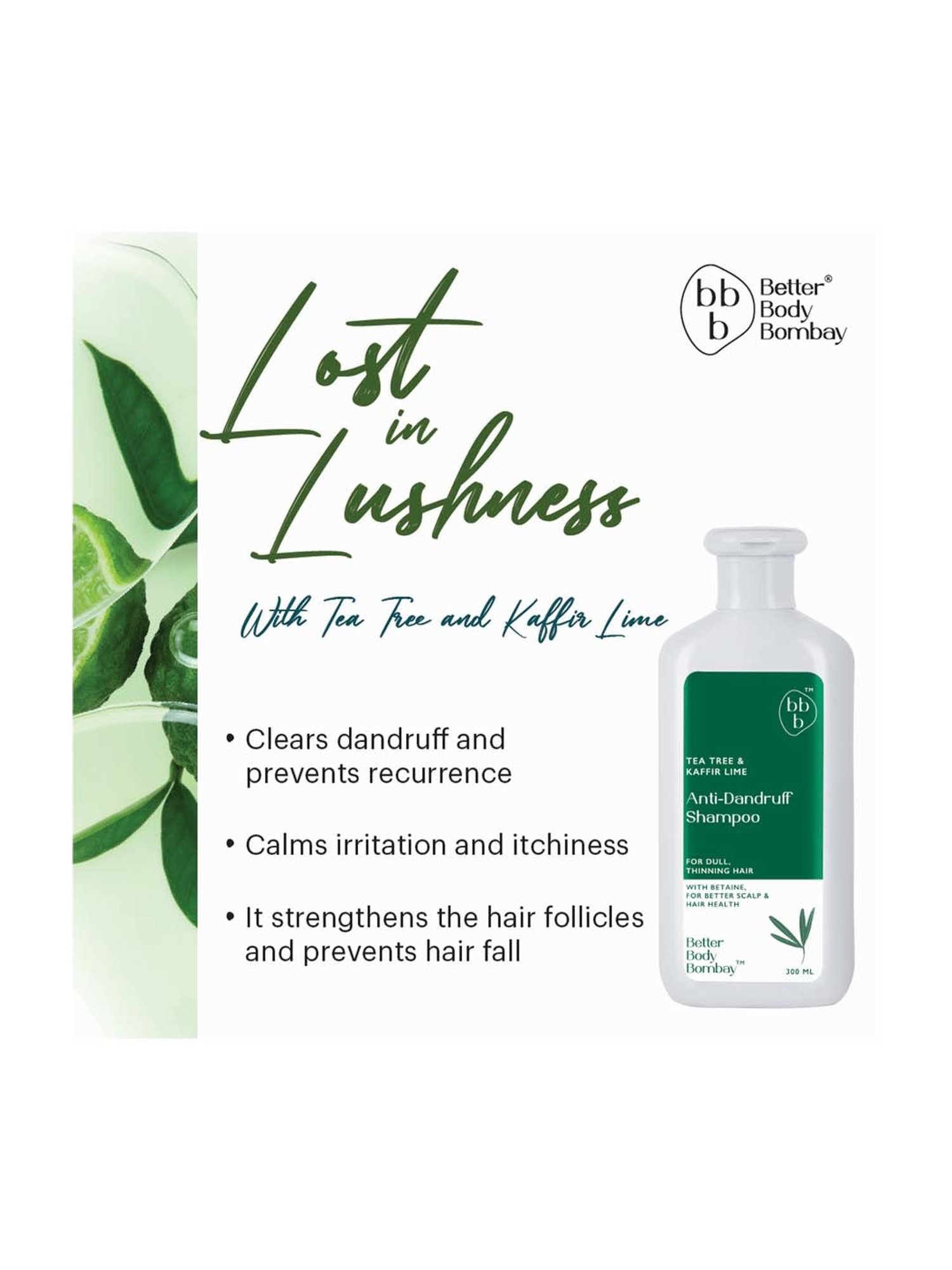 bbb Better Body Bombay Tea Tree & Kaffir Lime Anti-Dandruff Shampoo - 300 ml
