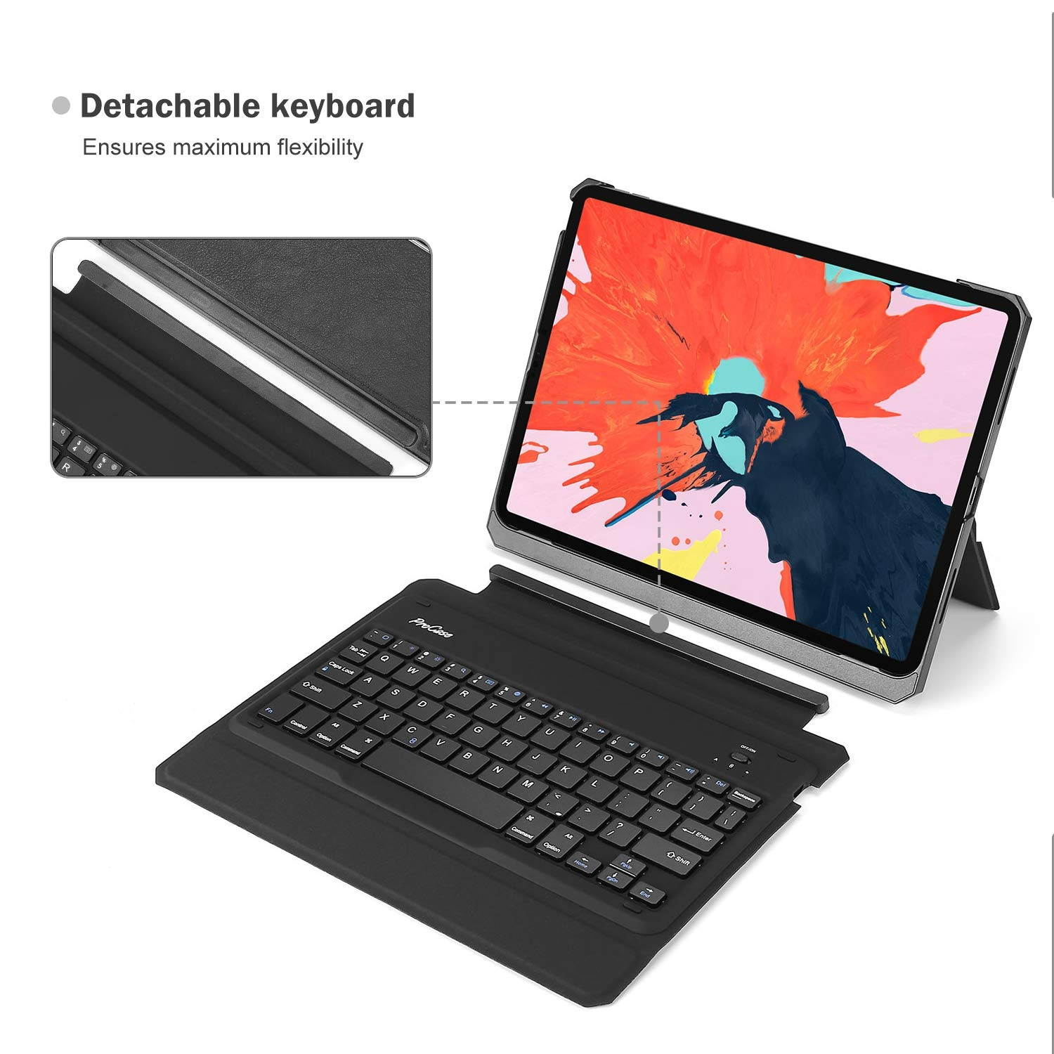 ProCase iPad Pro 11 Keyboard Case 2018, Detachable Wireless Keyboard Case with Kickstand [Support Apple Pencil Charging] Slim Multi Angle Stand Cover Case for Apple iPad Pro 11 Inch 2018 &ndash;Black