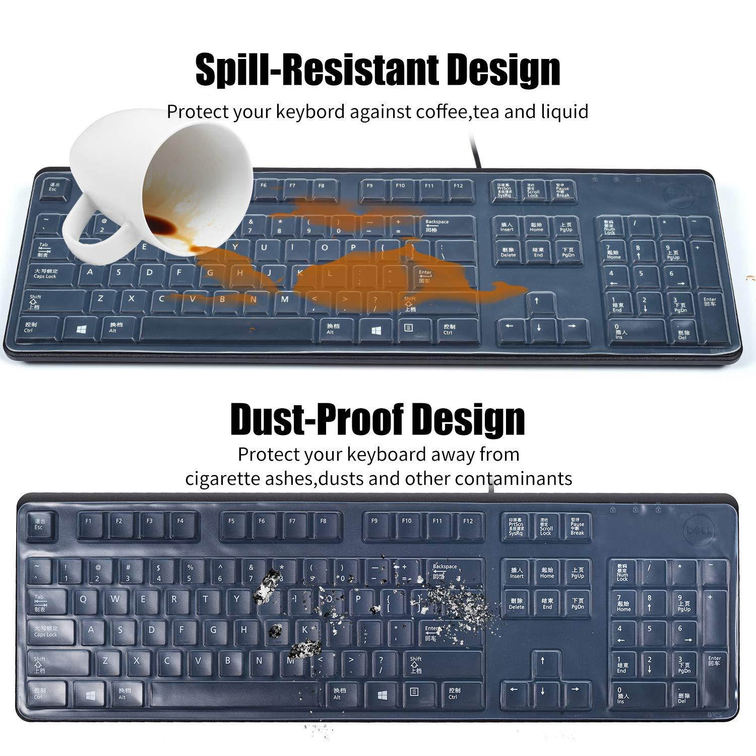 Anti Dust Waterproof Silicone Keyboard Protector Skin Cover for Dell Keyboard KB212-B KB4021 US Version (Clear)