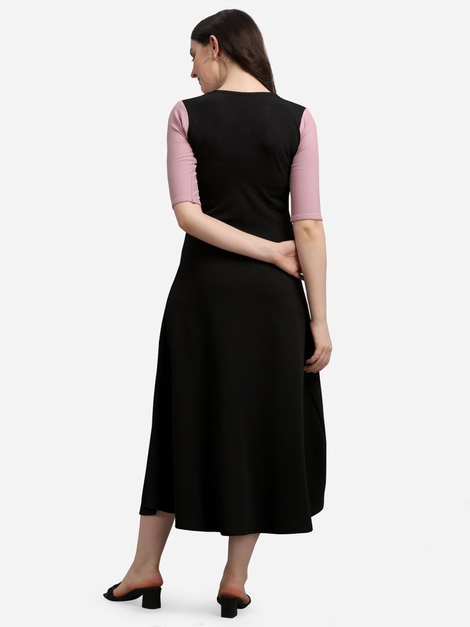 PURVAJA Lavender & Black Knitted Color-Block Midi Dress