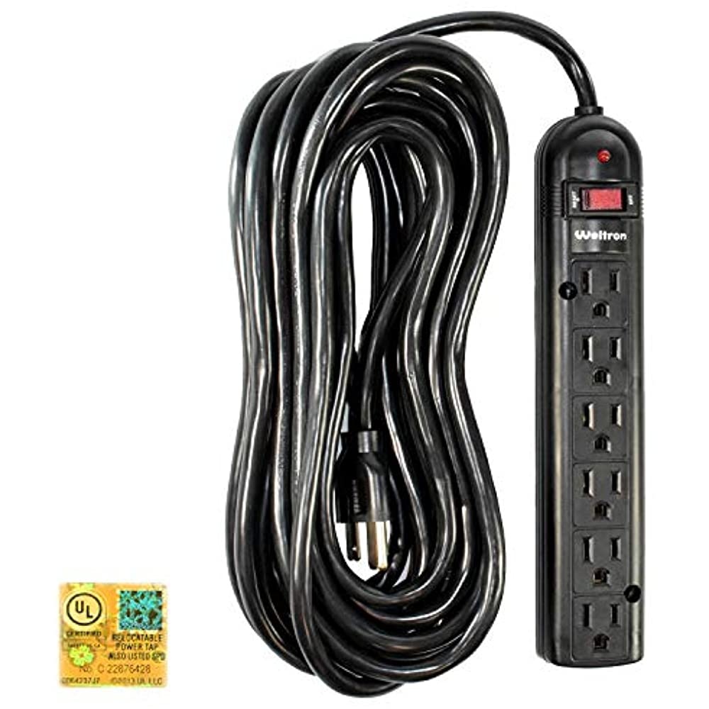 THIS 6 OUTLET PLASTIC POWER STRIP HAS 750 JOULES, EMI/RFI FILTER AND A 25FT POWE