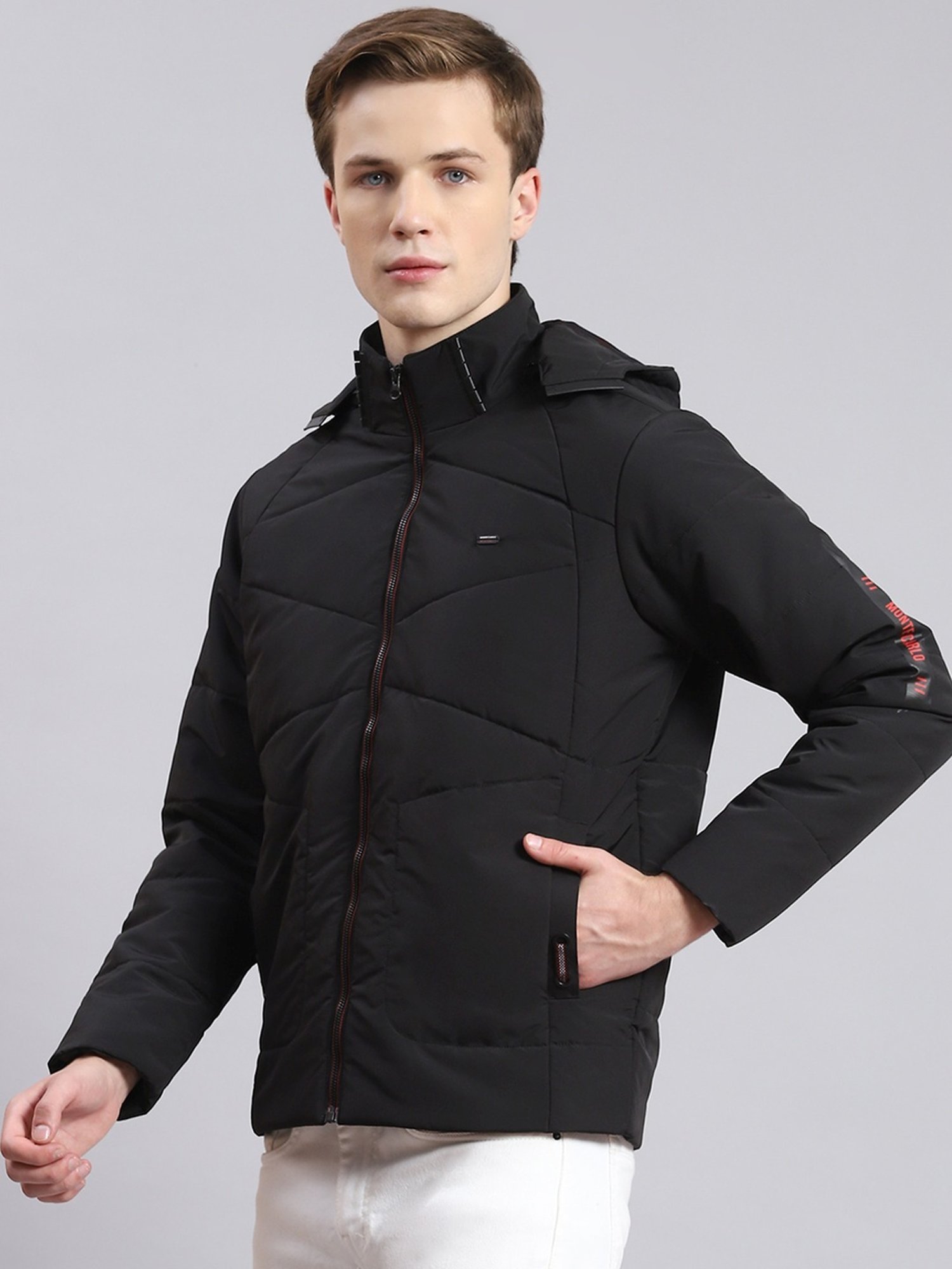 Monte Carlo Jet Black Regular Fit Quilted Hooded Jacket