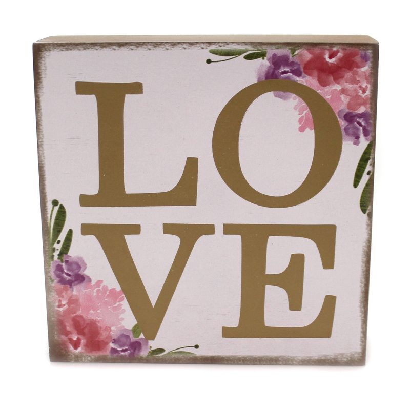 Valentine's Day 7.75" Love Message Shelf Block Floral Free Standing Burton & Burton  -  Freestanding Signs