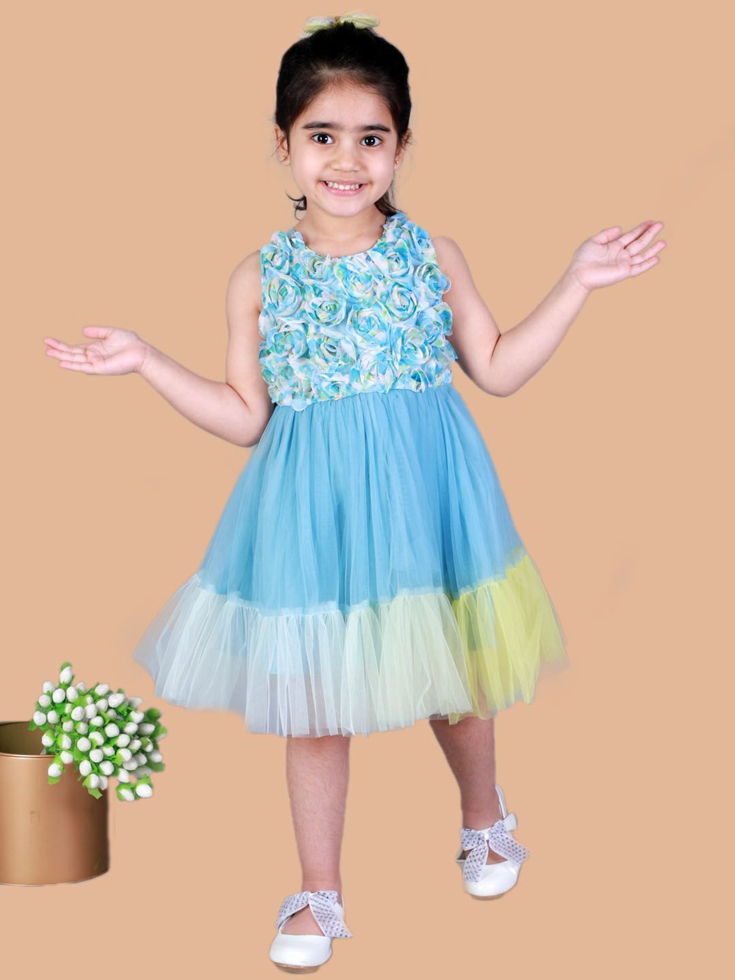 Lil Drama Kids Blue Applique Dress