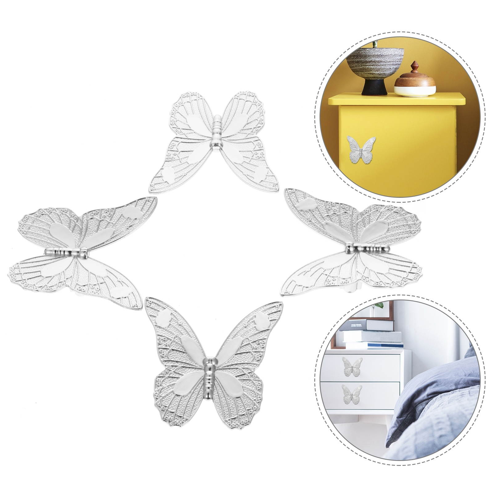 4pcs Vintage Butterflies Cupboard Door Knobs Antique Drawer Pulls Handle Knobs