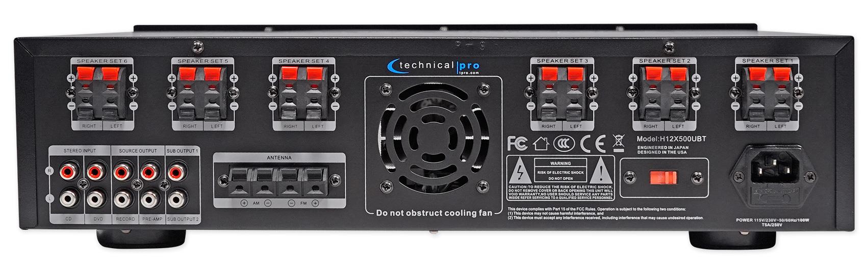 Technical Pro h12x500ubt Digital Hybrid Amplifier, Preamp & Tuner With 12 Speaker Output