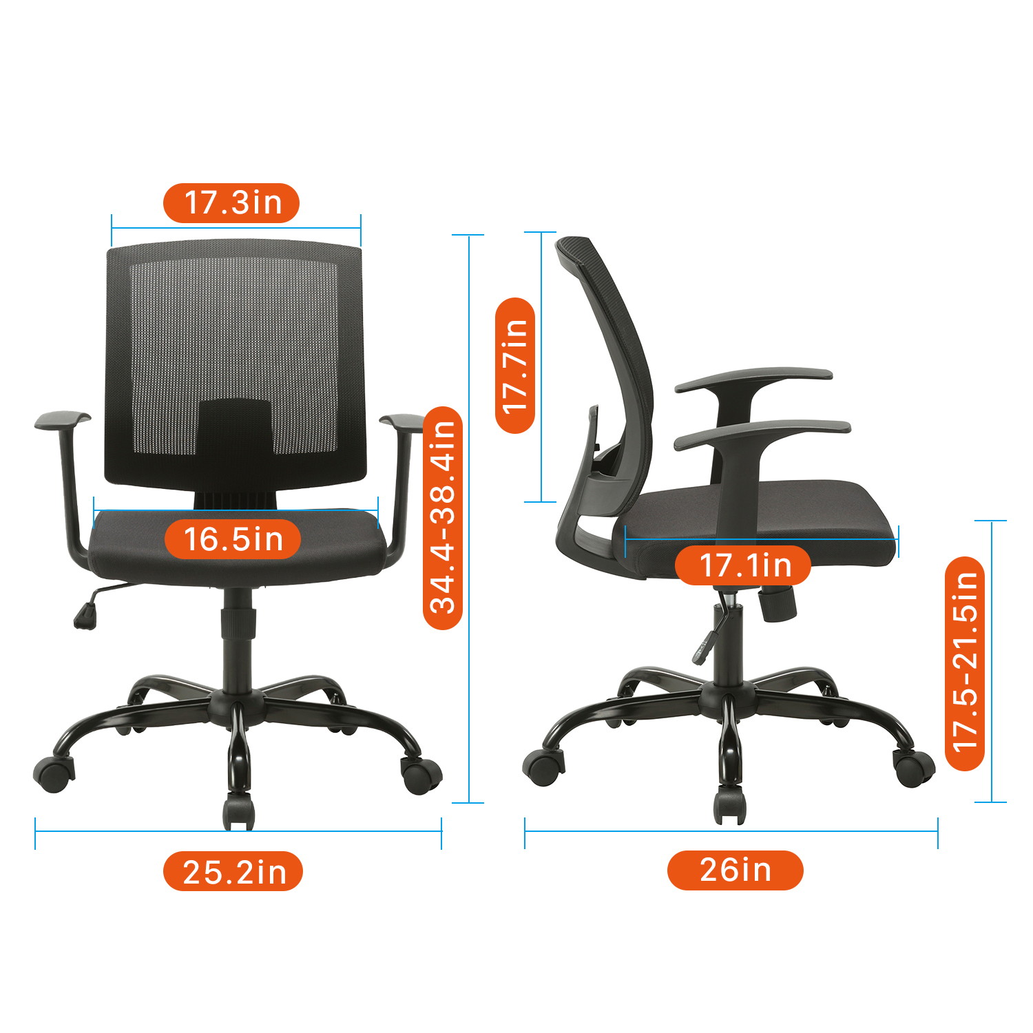Ergonomic Mid-Back Mesh Swivel Task Chair with Arm Rest and Back for Home and Office