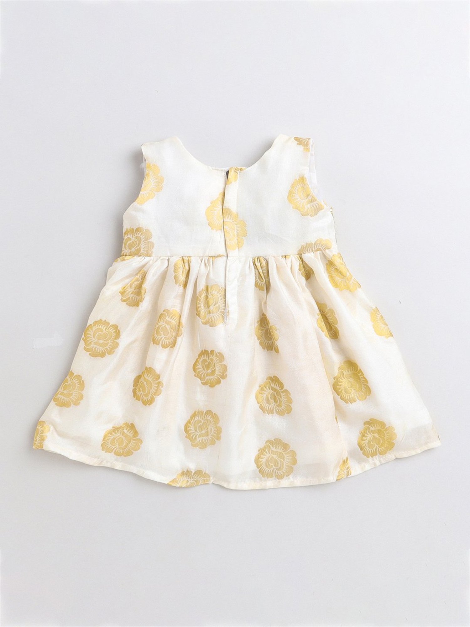 Many Frocks Kids Cream Embroidered Dress