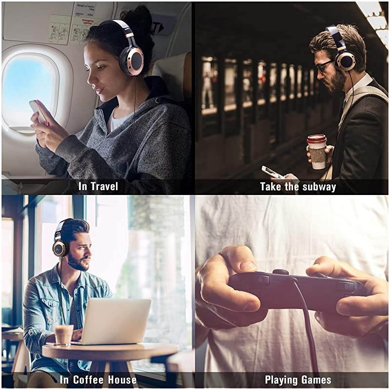 Noise Cancelling Headphones with Microphone and Airplane Adapter, Folding and Lightweight Travel Headsets, Hi-Fi Deep Bass Wired Headphones with Carrying Case