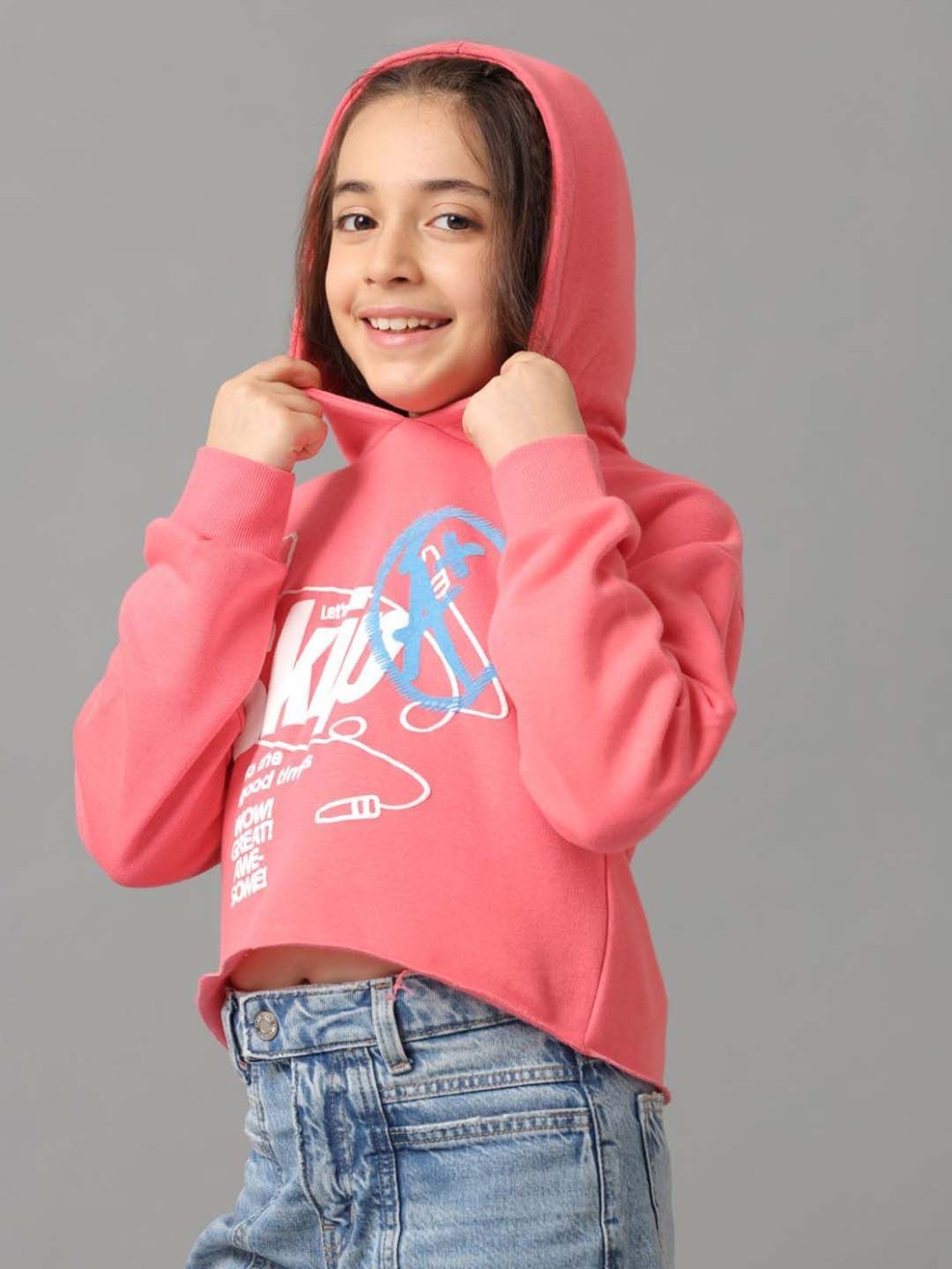 Under Fourteen Only Kids Pink Cotton Printed Full Sleeves Sweatshirt