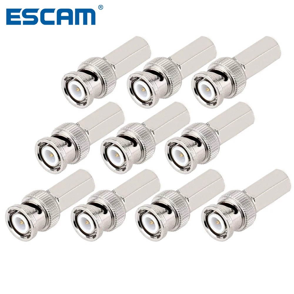 ESCAM CCTV Security Camera DC Power Plug Pigtail Cable (BNC Connector Male Twist-on RG-58 Coax Coaxial Cable Connector for Security Camera / Pack of 10)