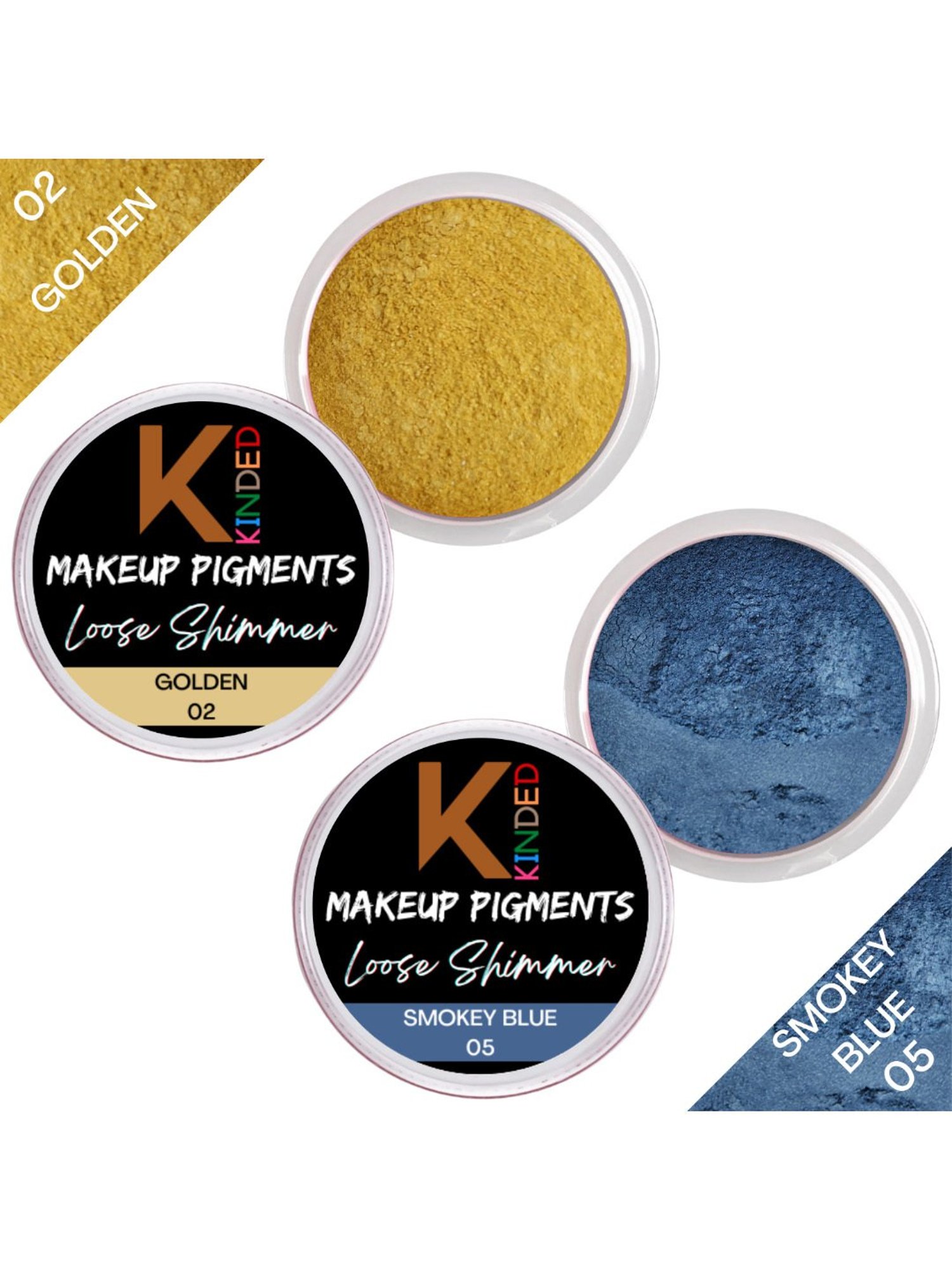 KINDED Makeup Pigments Loose Shimmer Powder Eyeshadow 02 Golden & 05 Smokey Blue Combo