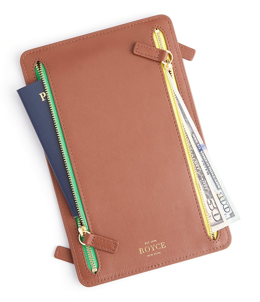 ROYCE New York Leather RFID Blocking Four Zip Organizer Travel Case