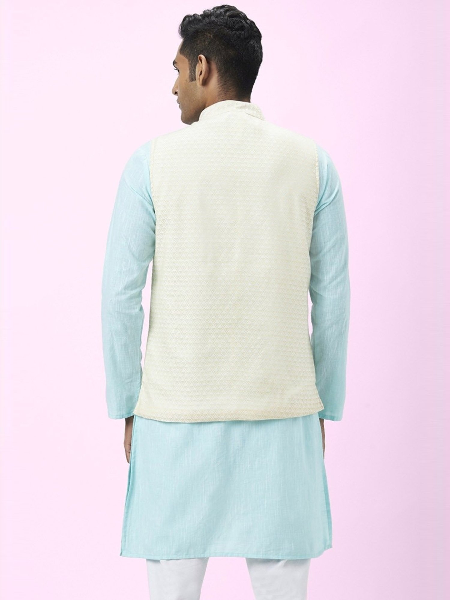 Indus Route By Pantaloons Off White Regular Fit Self Pattern Nehru Jacket