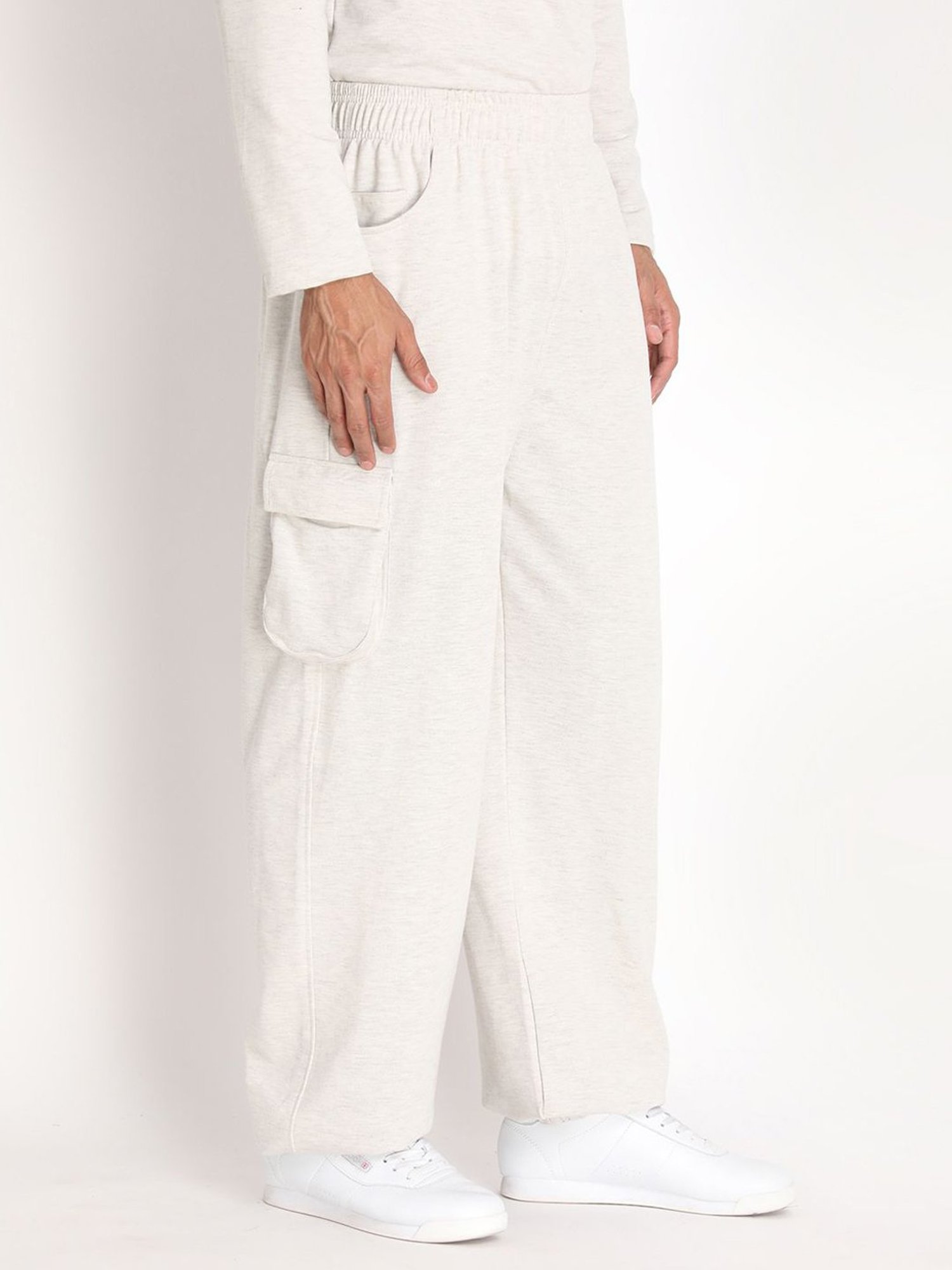 Chkokko Off White Cotton Relaxed Fit Track Pants