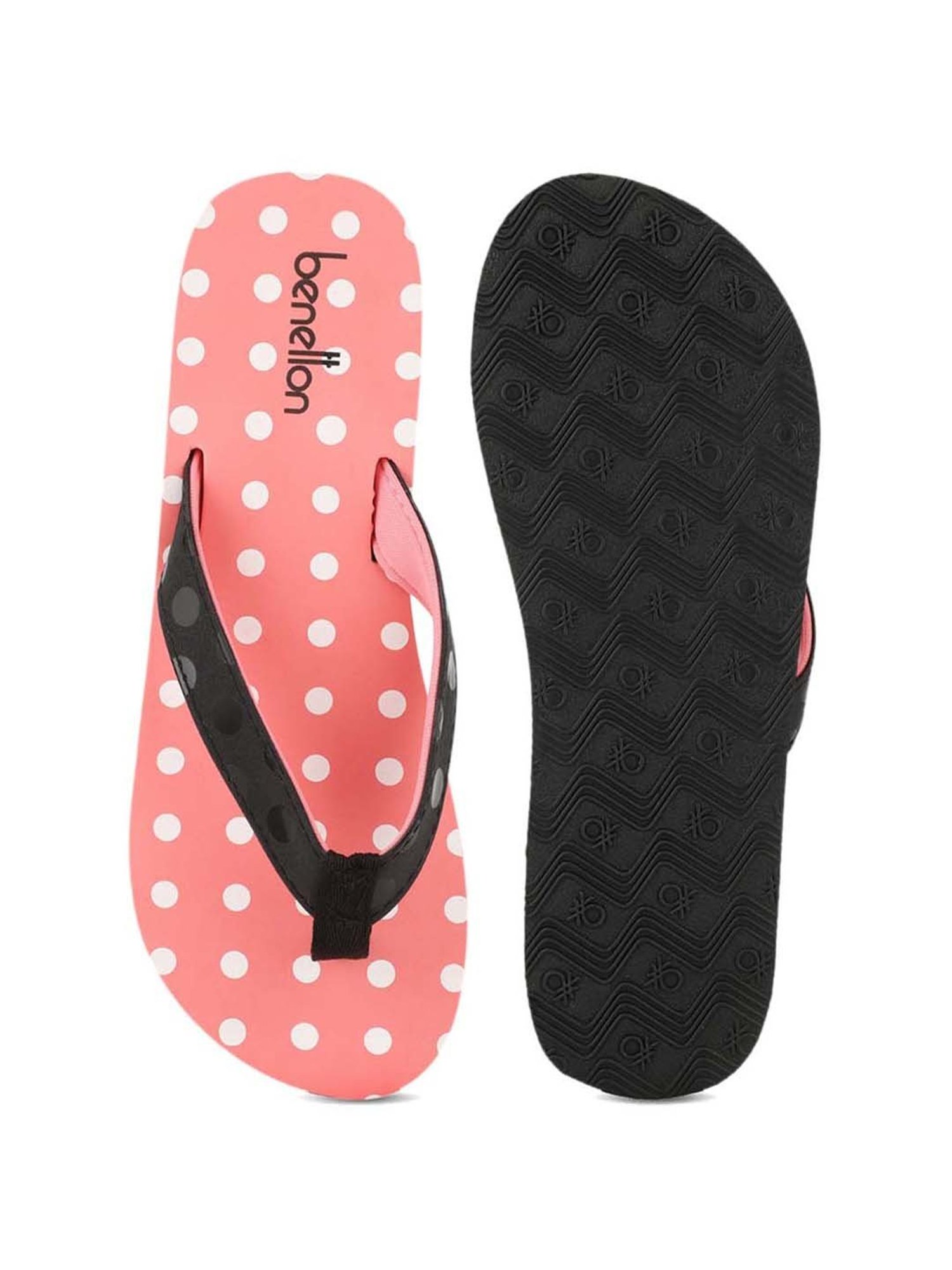 United Colors of Benetton Women's Black & Coral Flip Flops