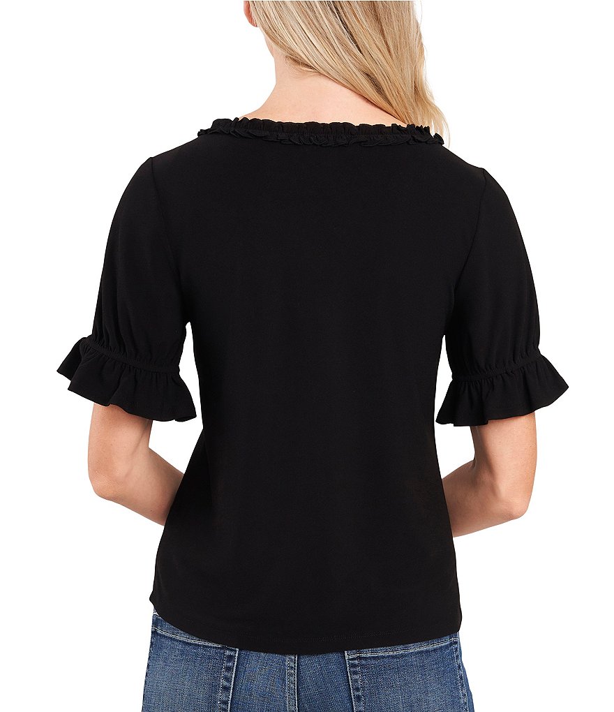 CeCe Puff Short Sleeve Ruffle Scoop Neck Knit Top