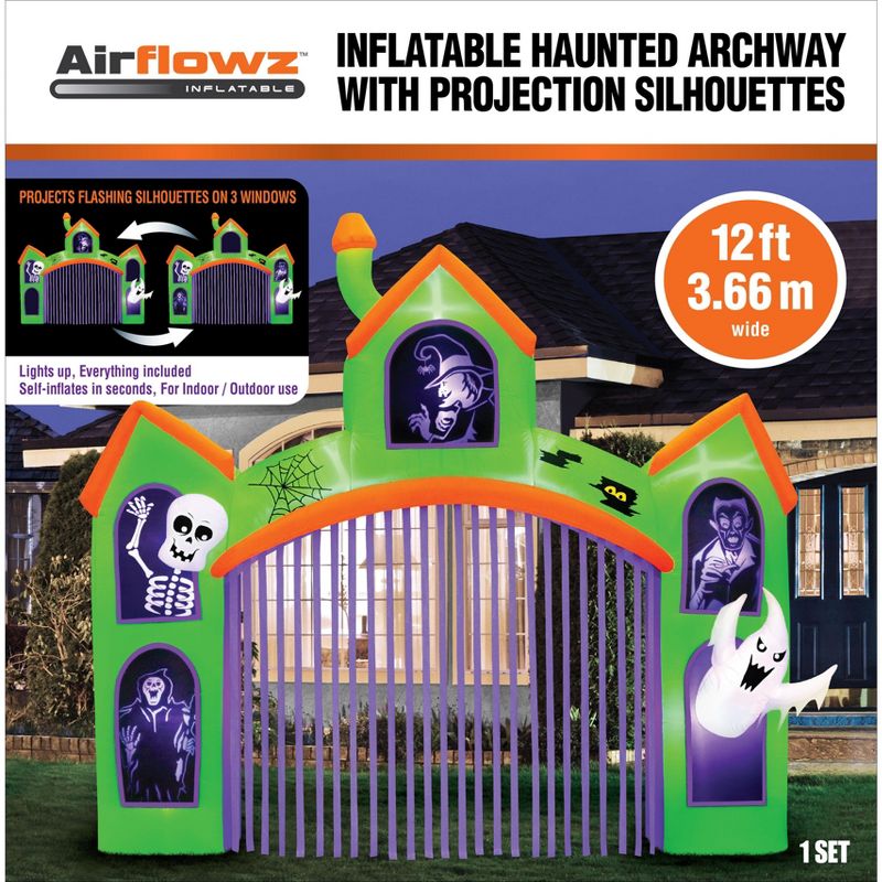 Occasions 12' Inflatable Haunted Archway With Projection Silhouette , 10.5 ft Tall, Multicolored