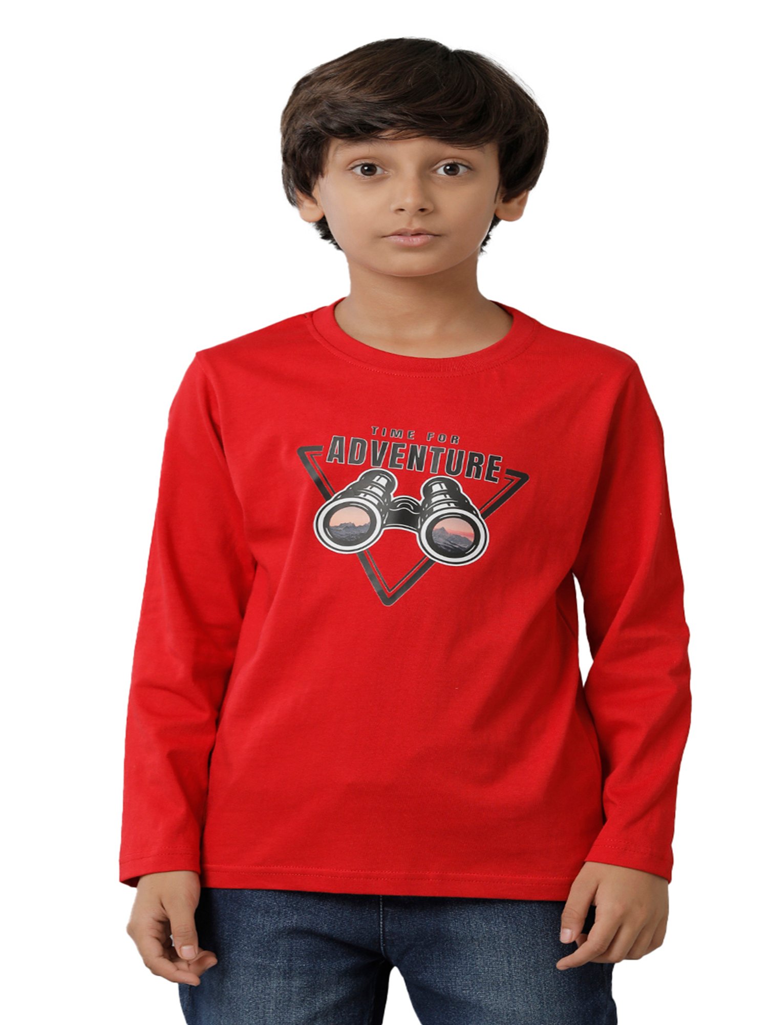 Under Fourteen Only Kids Red Printed Full Sleeves T-Shirt