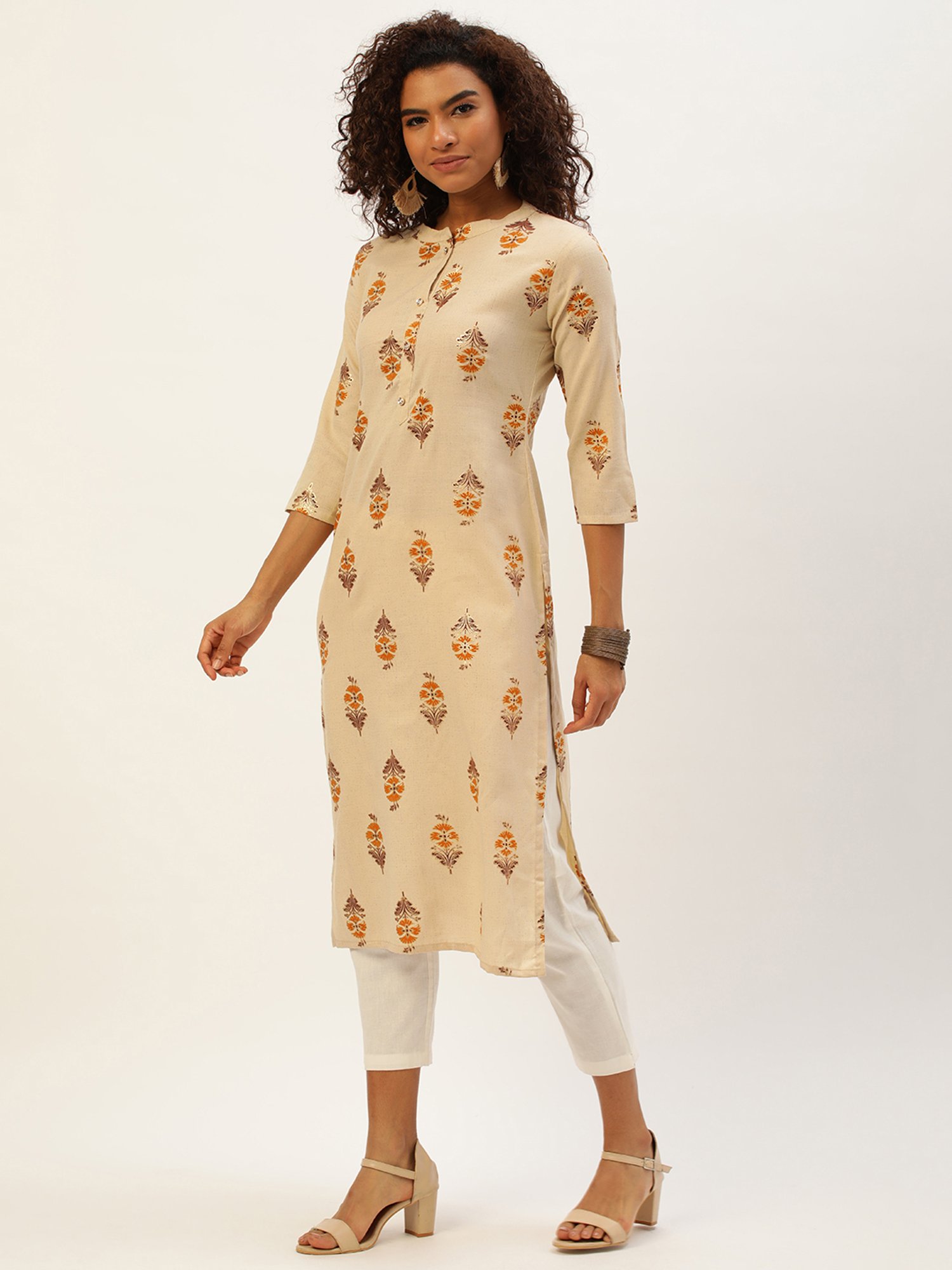 SWAGG INDIA Beige Printed Straight Kurta