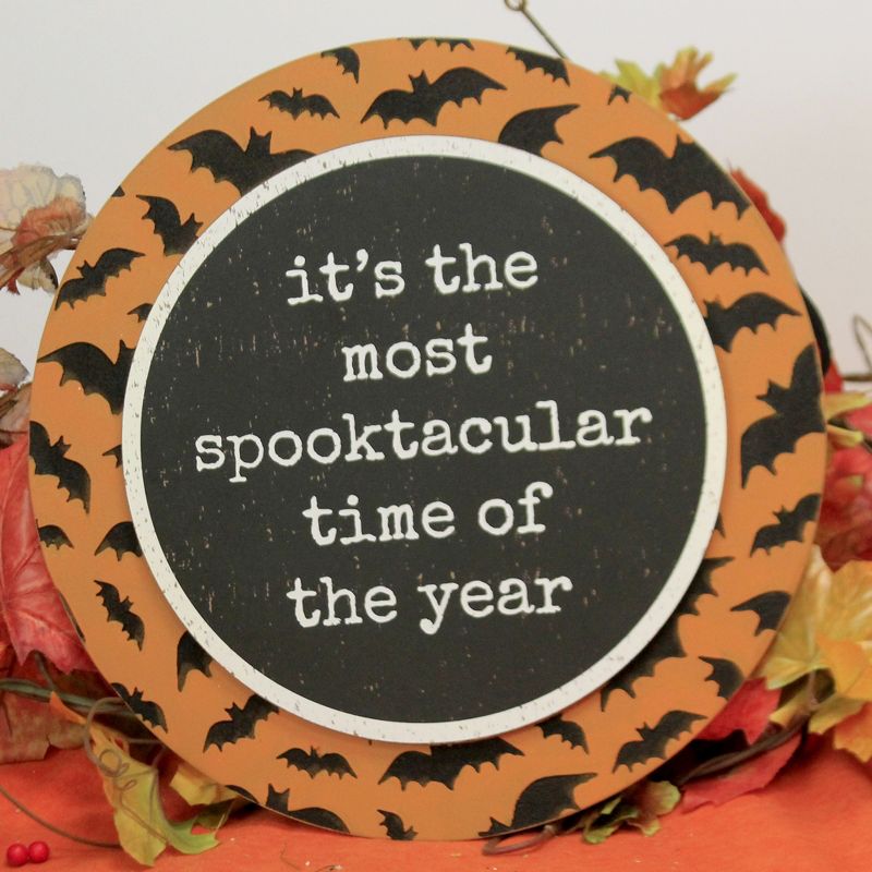 Halloween 12.0" Black Bat W/ Phrase Wall Decor Spooktacular Year  -  Wall Sign Panels