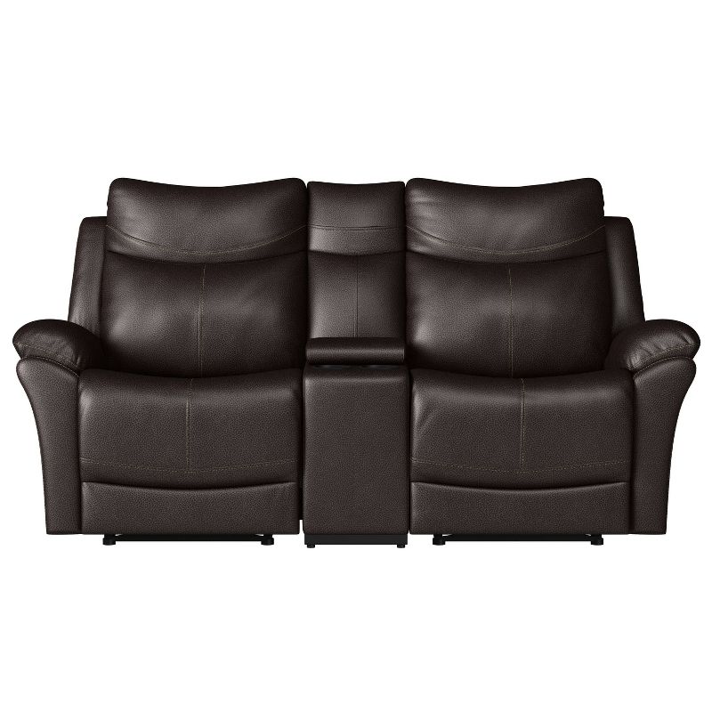 Aaron 2 Seat Wall Hugger Recliner Loveseat with Power Storage Console Renu Leather Coffee Brown - ProLounger