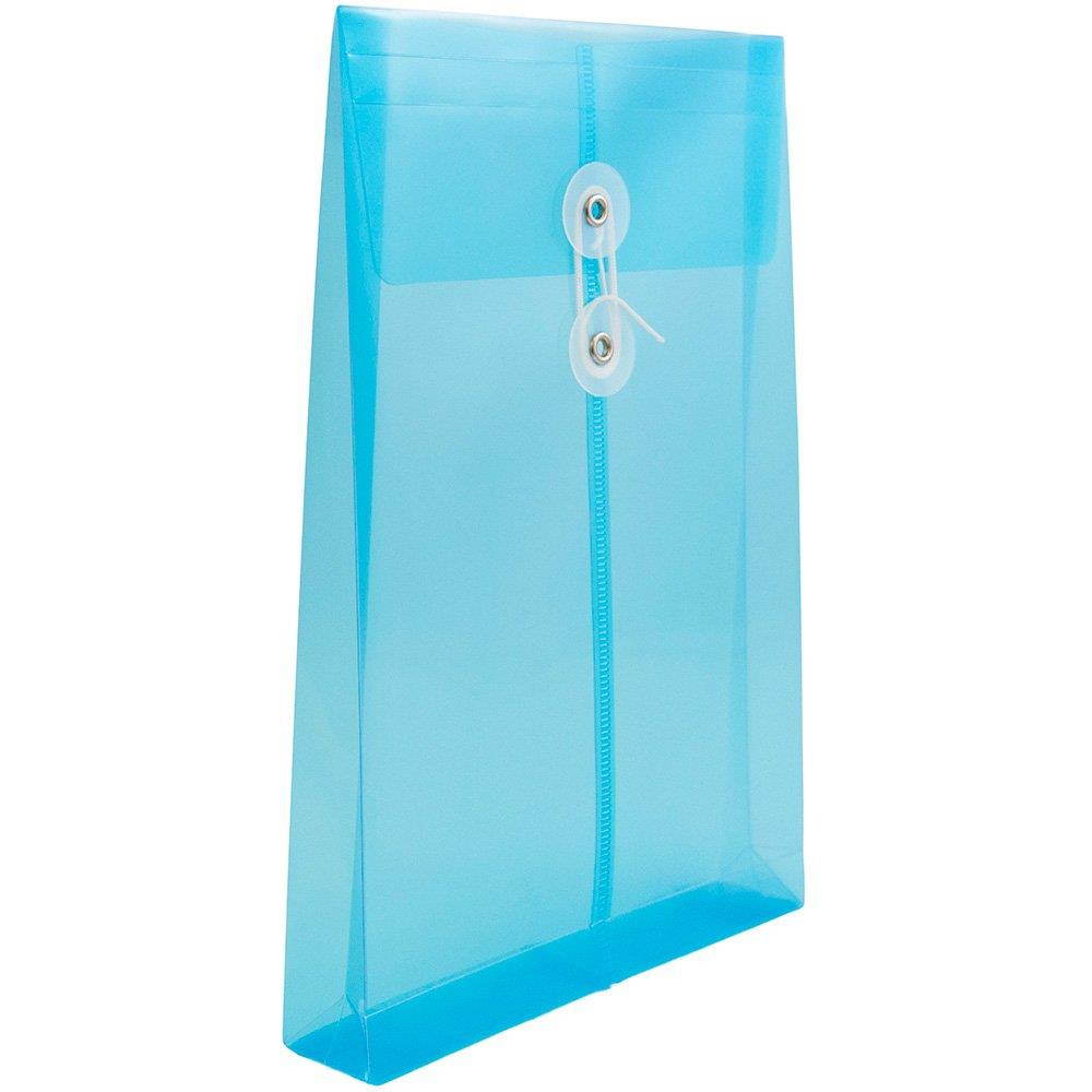 JAM PAPER Plastic Envelopes with Button & String Tie Closure - 6 1/4 x 9 1/4 - Blue - 12/Pack