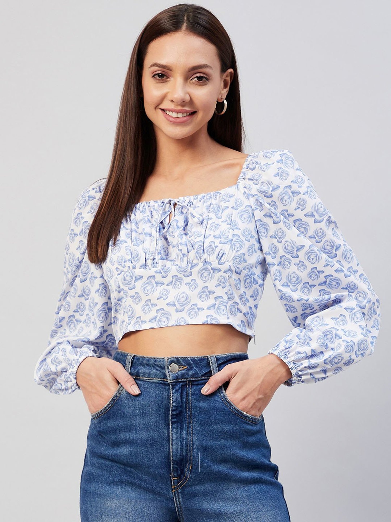Rare White Floral Print Crop Top