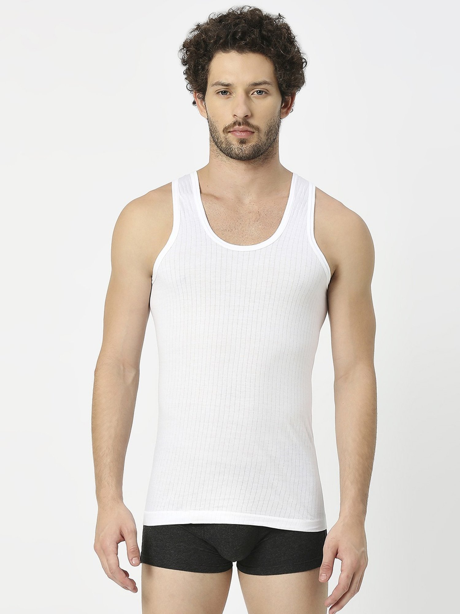 Frenchie White Cotton Skinny Fit Vest - Pack Of 5